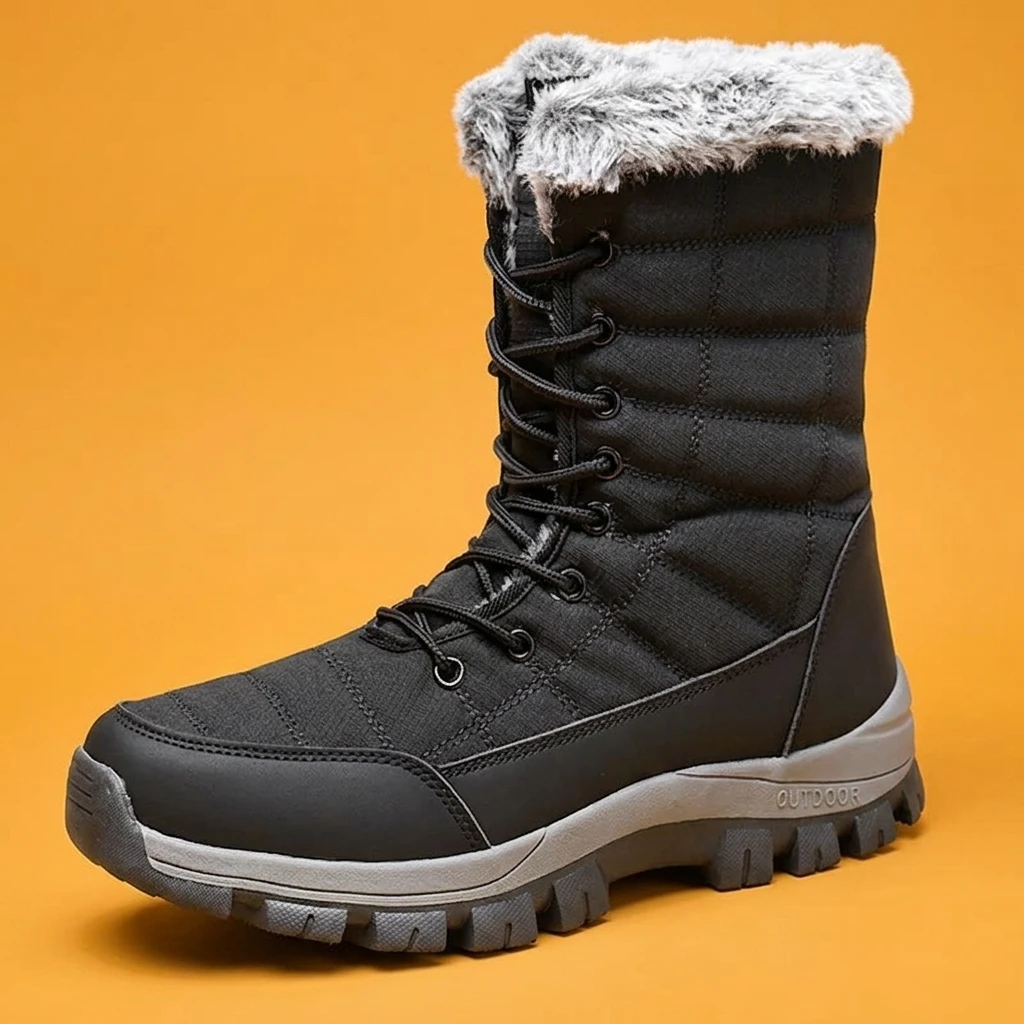 Hiking Boot Waterproof - メンズ冬用スノーブーツ 防水 ファー裏地付き 暖かいアンクルブーツ 滑り止め アウトドア