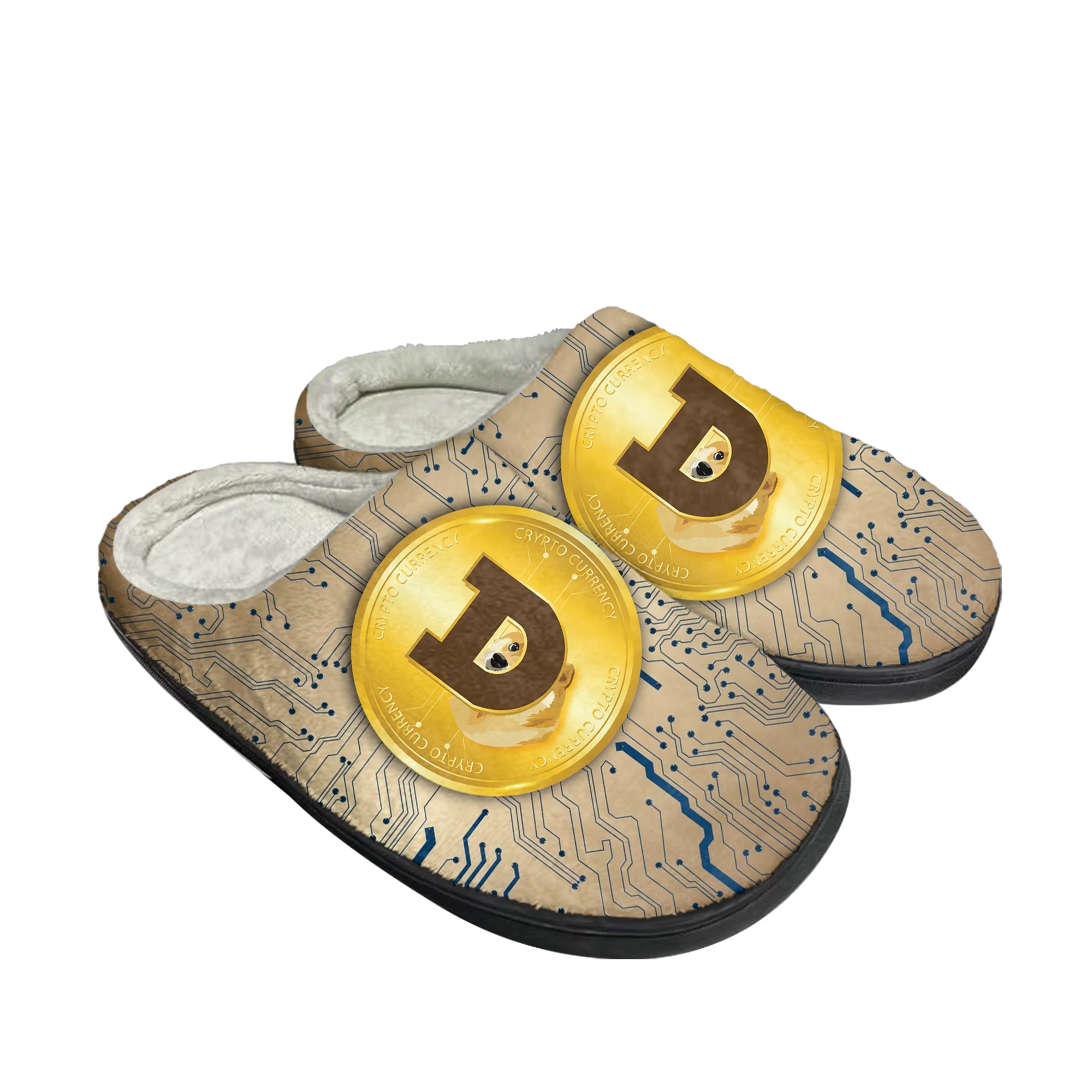 Men Shoes Winter - Dogecoin 暗号通貨犬コインホーム綿カスタムスリッパ男性女性豪華なサンダルカジュアル保温靴サーマルスリッパ