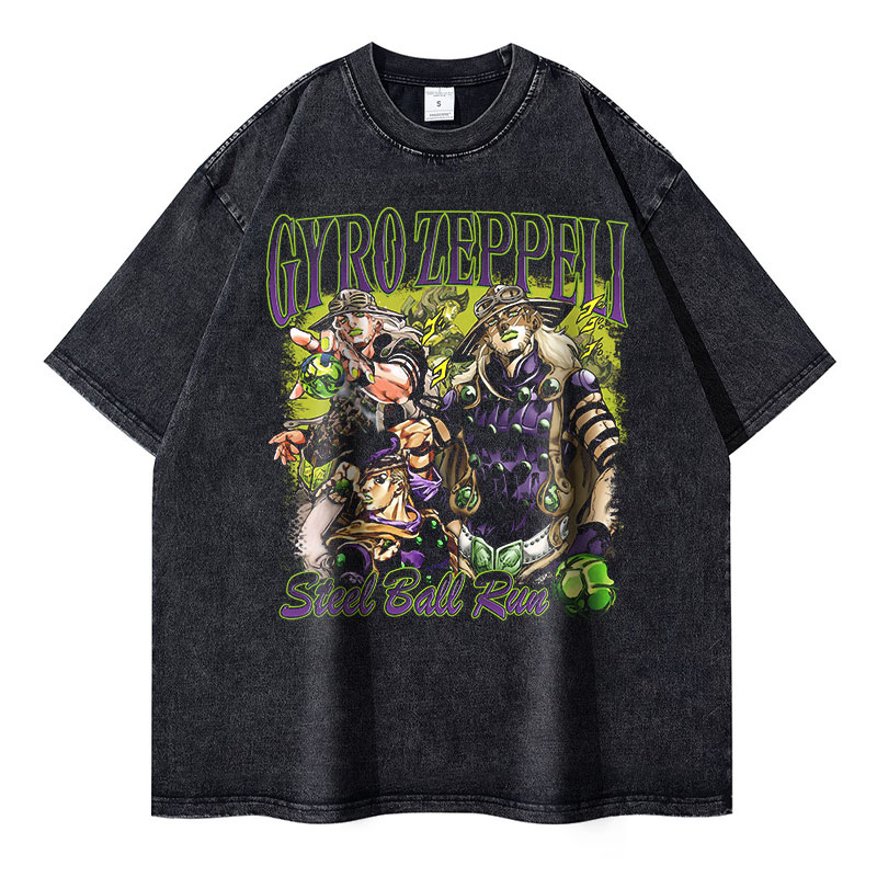 Men Shoes Xxl - バンダイ-コットンアニメジョジョTシャツ,ヴィンテージウォッシュジョジョTシャツ,スチールボールランTシャツ,男性と女の子のためのマンガジャイロゼッペリトップス,ストリートウェアTシャツ