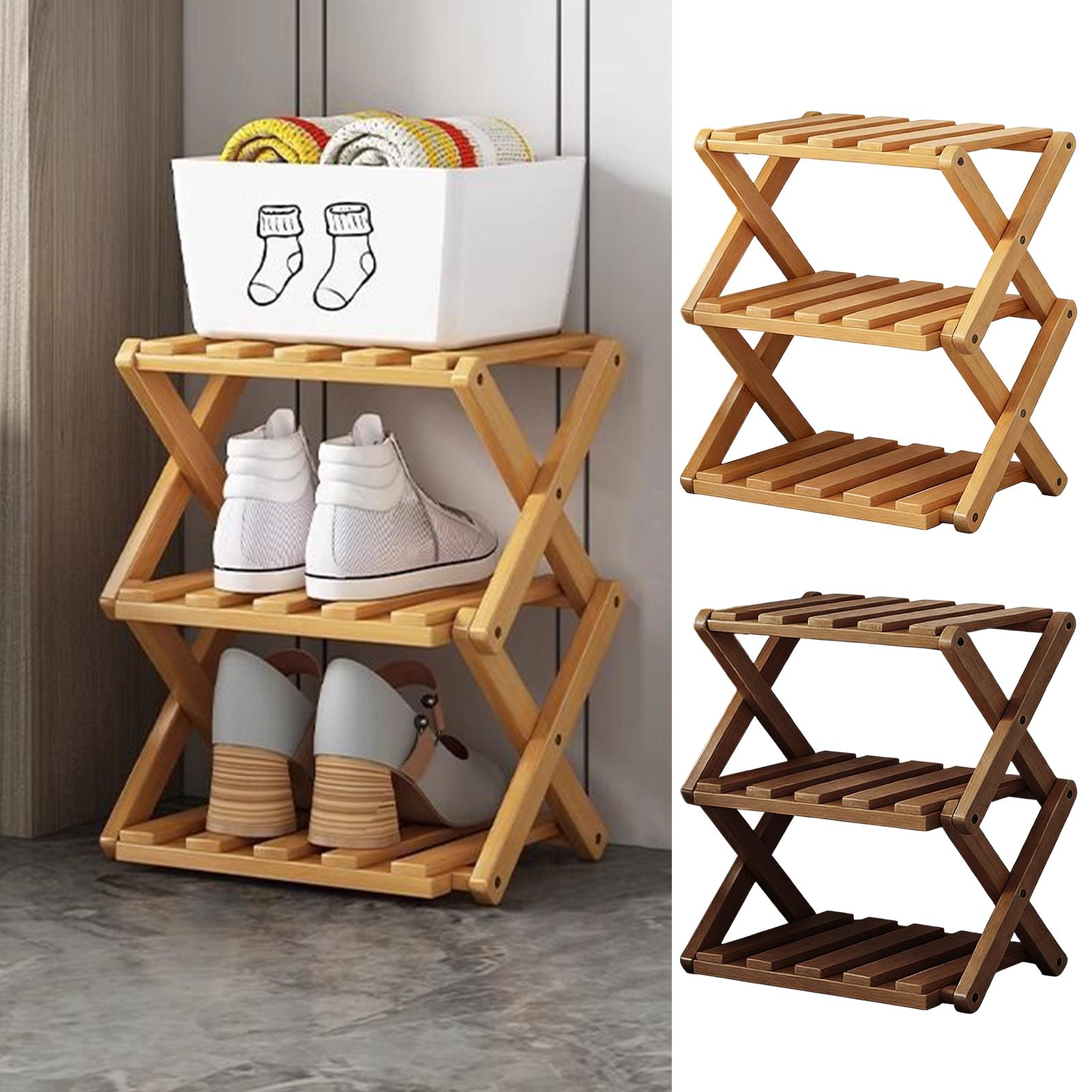 木製靴ラック 3段式 拡張可能 調節可能 折りたたみ式オーガ - Men Shoes Rack のレビューと価格