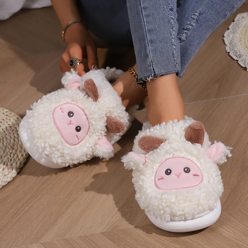 冬素敵な小さな羊のスリッパ女性男性用かわいい子羊ぬいぐるみホ - Men Shoes Winter のレビューと価格