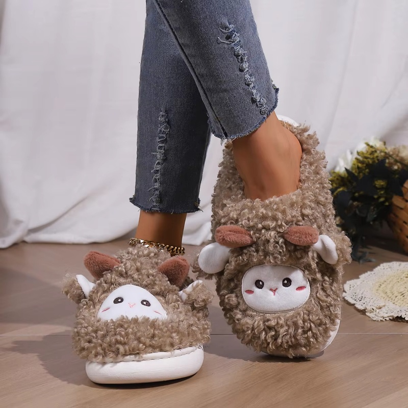 冬素敵な小さな羊のスリッパ女性男性用かわいい子羊ぬいぐるみホ - Men Shoes Winter のレビューと価格
